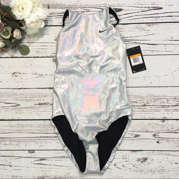 Nike flash silver high neck one piece swimsuit NWT - Picture 3 of 6